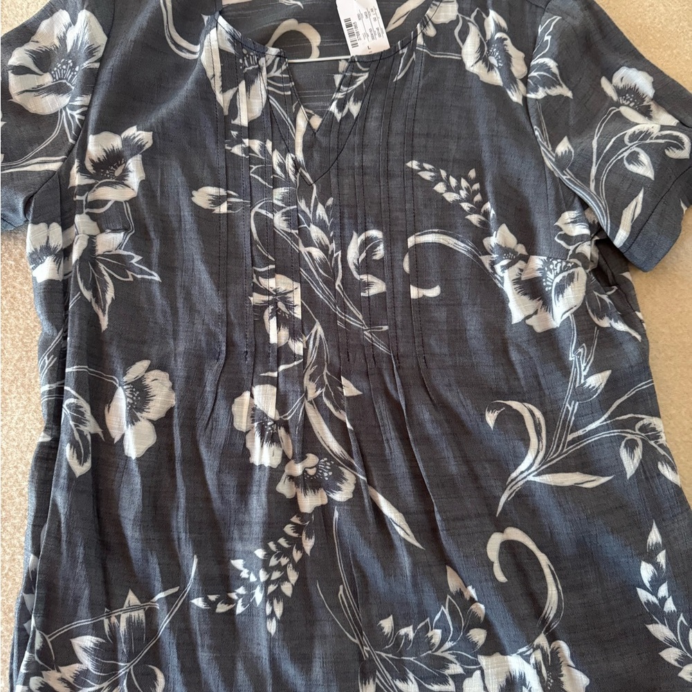 Christopher & Banks Gray Floral Blouse